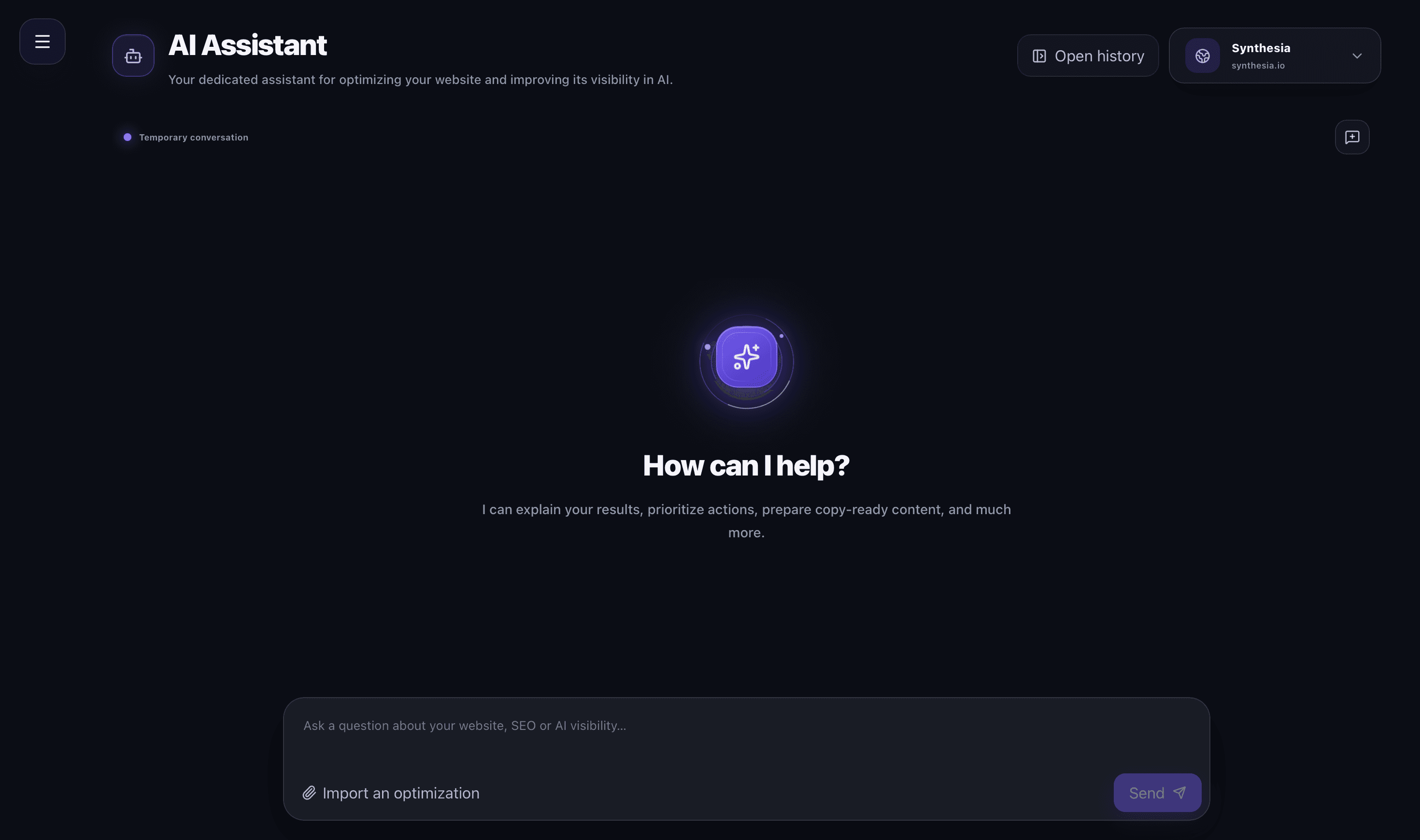 Weblense AI Assistant interface
