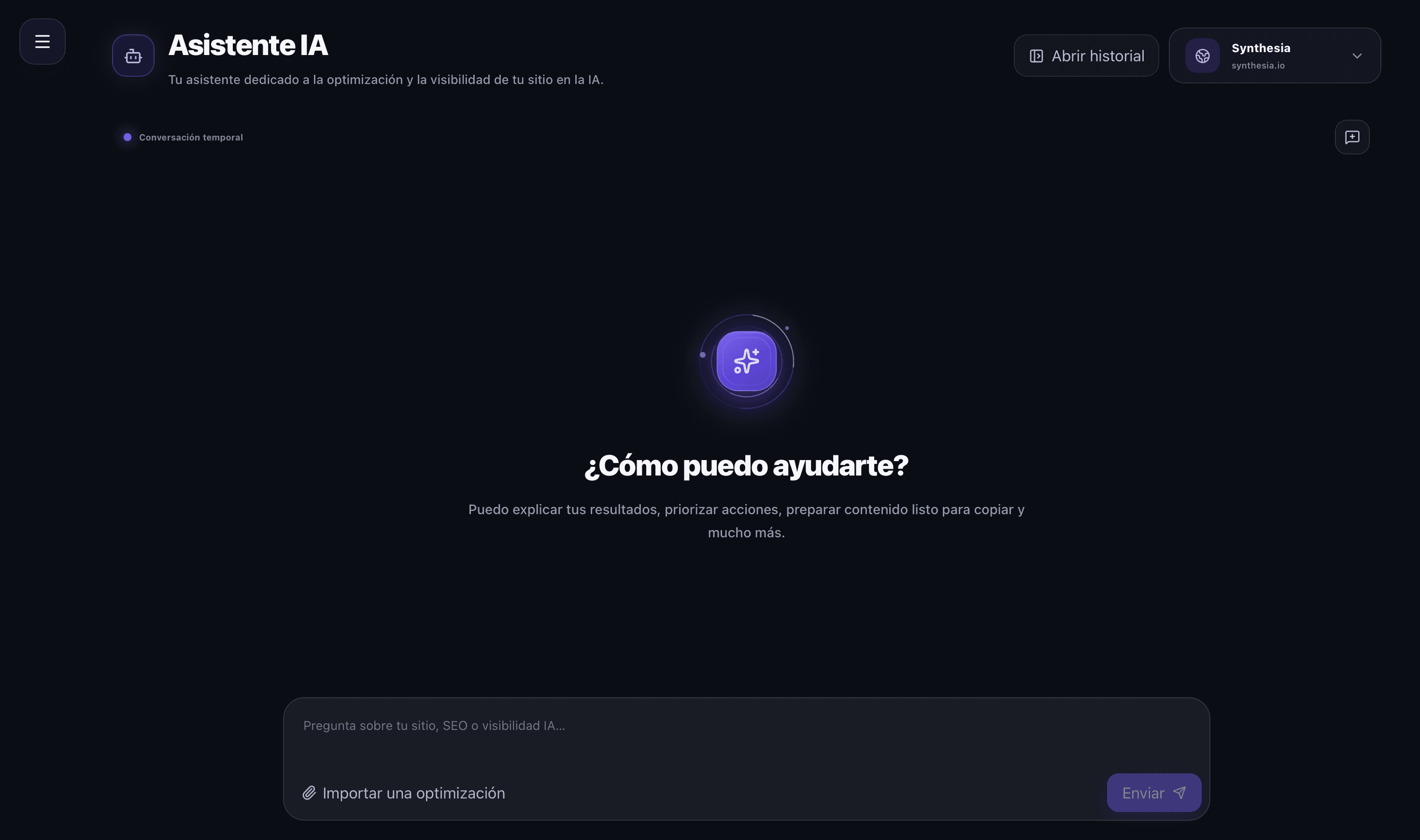 Interfaz del Asistente IA de Weblense