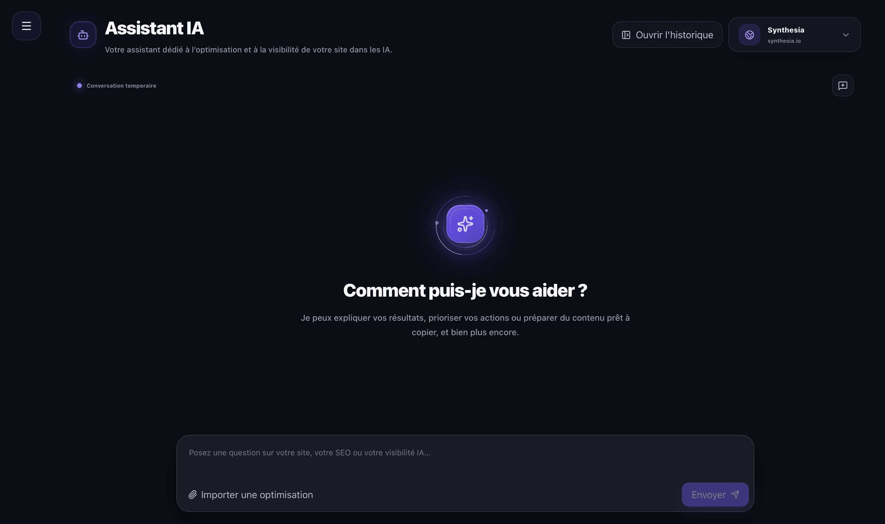 Interface de l’Assistant IA Weblense